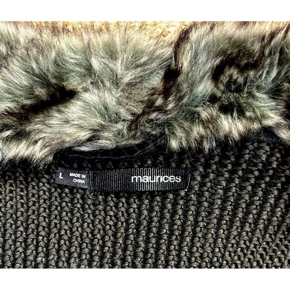 Maurices faux fur Vest size L Open Front Gray Black Knit Back soft sleeveless - Picture 10 of 14